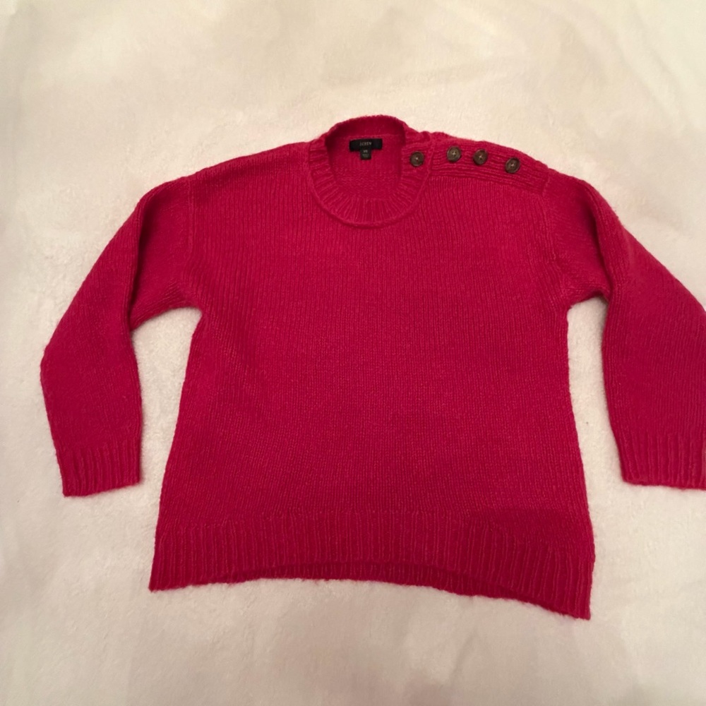J. Crew Bright Pink Crewneck‎ Sweater with Shoulder Buttons